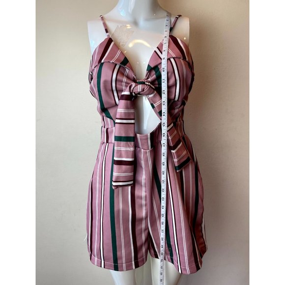 Milano Fashion Womens Striped Romper Tie Front W/ Hole Backless Pink Sz 10 - Picture 3 of 7